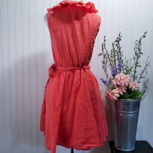 [faith 21] melon swiss dot ruffle wrap mini dress - Picture 4 of 7